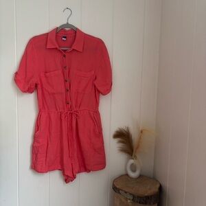 Old Navy Coral Button-Front Short Sleeve Romper